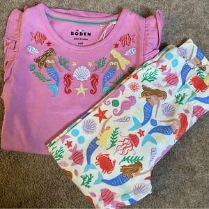 Mini Boden Frill Sleeve Tunic Set  Short Sleeve Shirt Long Leggings Pants 4-5Y